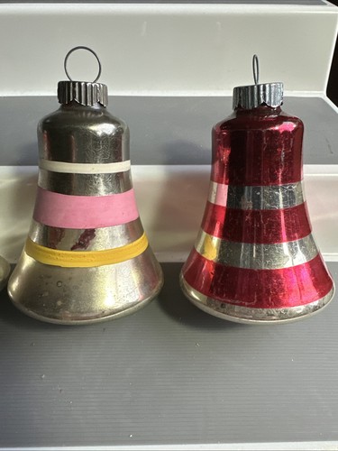 Vintage Shiny Brite Bell Christmas Ornaments Striped Solid Hombre Mica - Picture 6 of 11