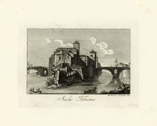 Italia Roma Isola Tiberina Isola Tiberiana Veduta Antica Incisione Tommaso Cuccioni