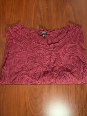 Express Women's Red Long Sleeve Lace Top Size Medium 