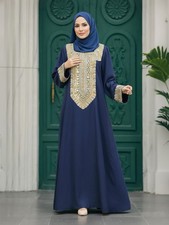 Muslim Women Abaya Dress Long Sleeve Embroidered Sequin Kaftan Dubai Gown Robe
