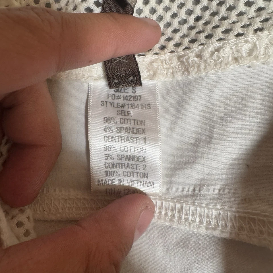 Chaqueta XCVI Mujer Pequeña Blanca Fiordo Manga 3/4 Cremallera Completa Capucha Cuello Popelina Malla Foto 2 de 4