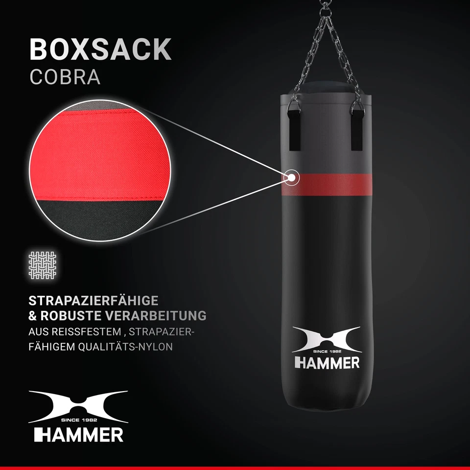 HAMMER Boxsack Cobra, 100 cm, gefüllt, Punching Bag, Stahlkette, Halterung - Bild 3 von 4