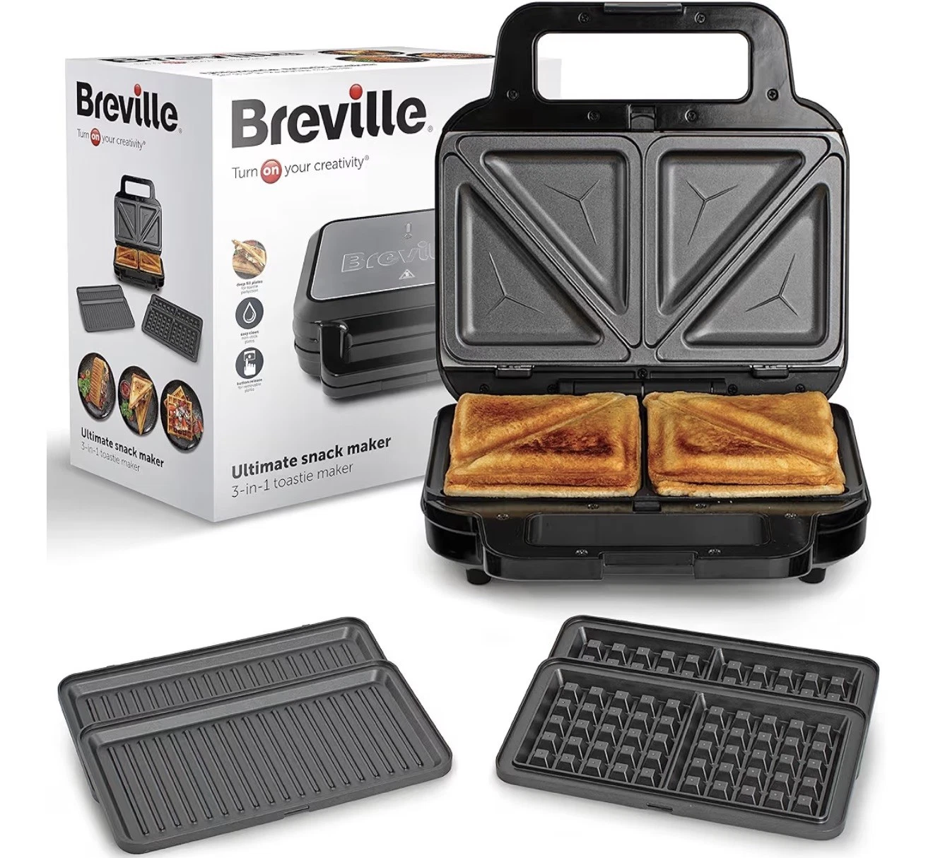 Breville 3 in 1 Sandwich Waffle and Panini Maker Snack Cut & Seal System