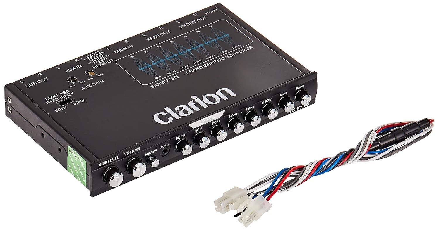 Clarion EQS755 7-Band Car Equalizer w/ Aux Input & High Level Inputs Black