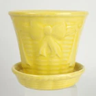 Vintage Shawnee Pottery Flower Pot Saucer Planter Yellow Bow Basket 3" READ ALL