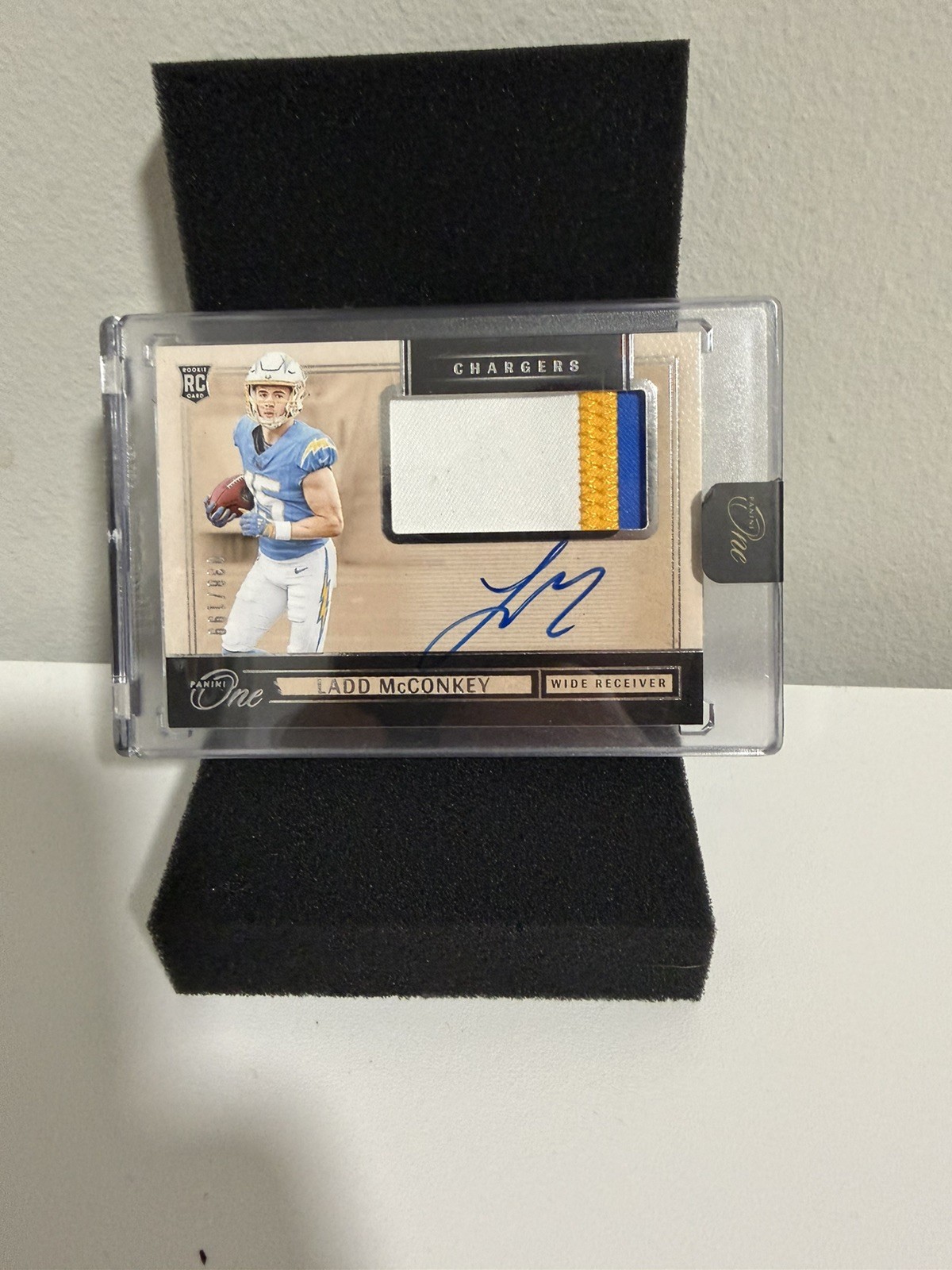 2024 Panini One Football Ladd McConkey /199 RPA Chargers Rookie Patch Auto