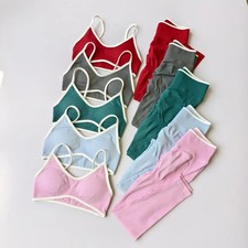 Women's Gym Yoga Set Seamless High Waist Leggings Sports Bra Top Workout Outfit