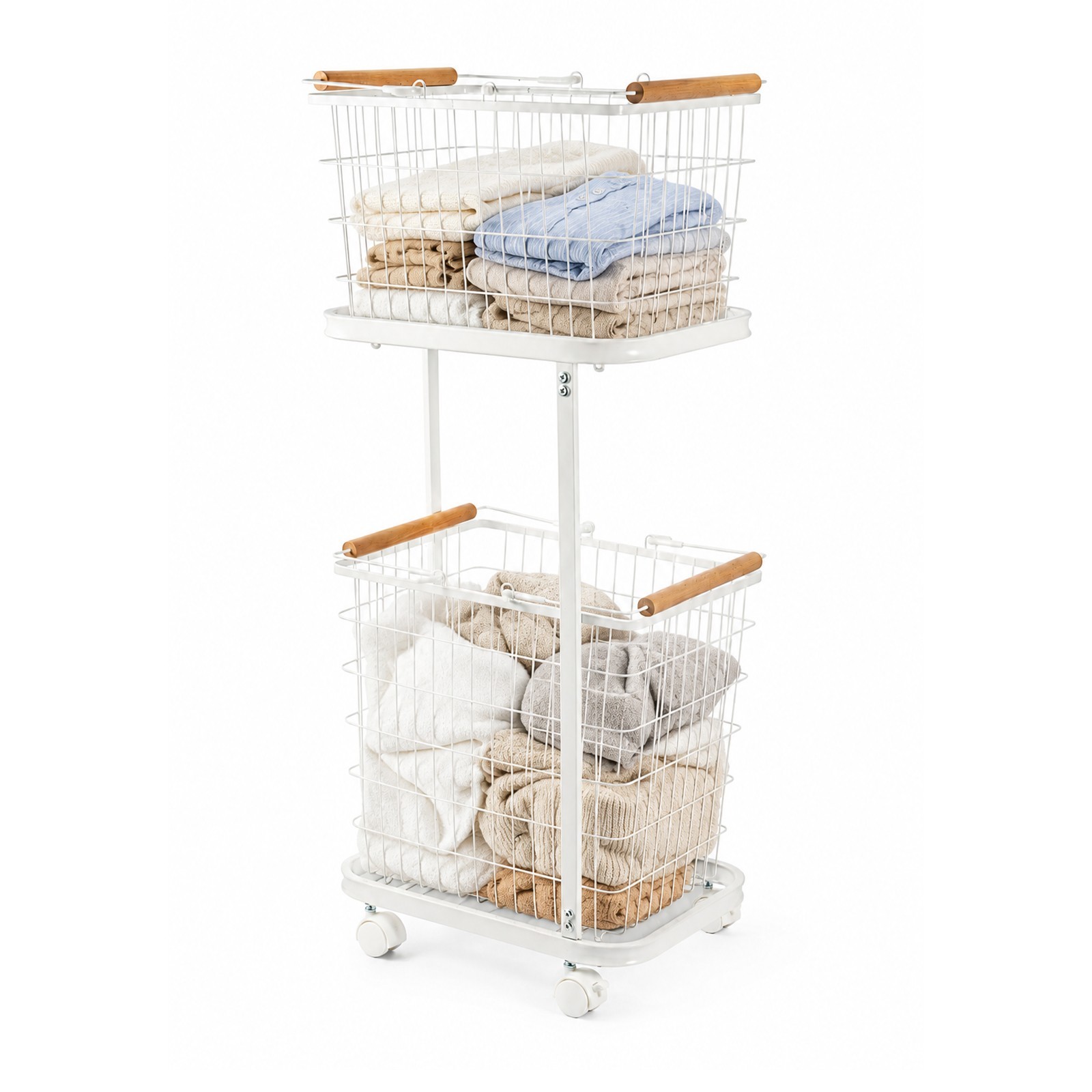 Metal 2-Tier Laundry Cart – Rolling Basket Trolley Laundry Sorter