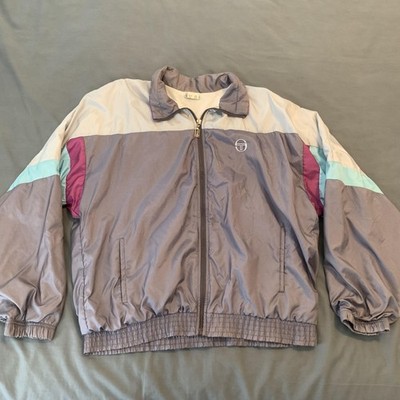 Vintage Sergio Tacchini Jacket Mens 40 Gray Colorblock Tennis Windbreaker 90s