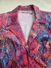 Chicos Paisley Blazer Pink Boho Artsy Retro 3/4 Sleeve Open Jacket Size 1 M 