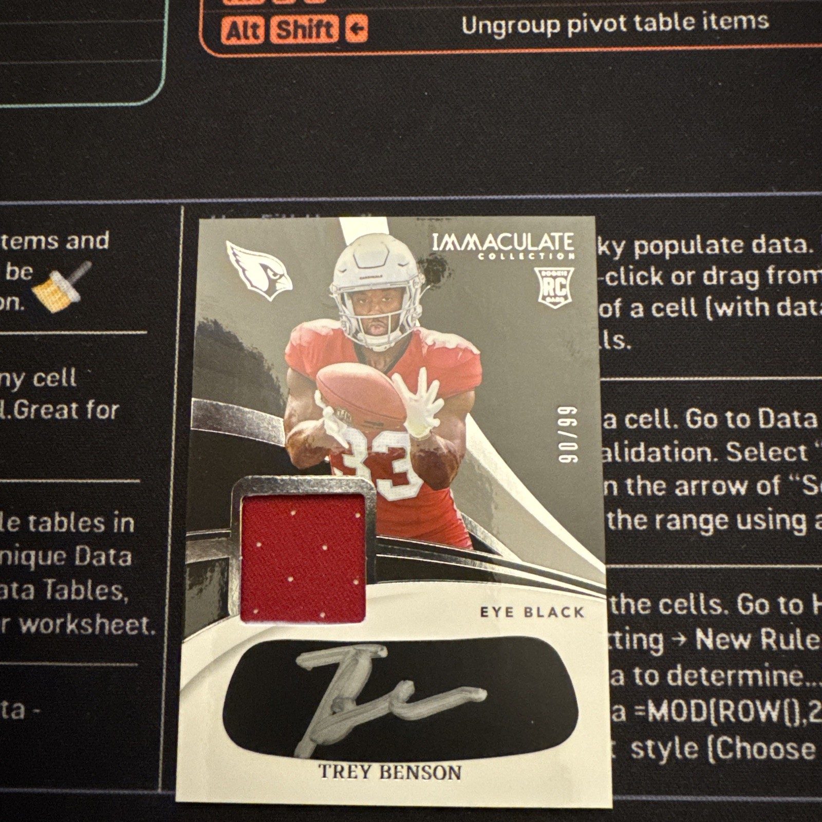 Trey Benson 2024 Panini Immaculate Eye Black Rookie Patch Auto 90/99 RC