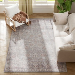 HOMCOM Area Rug 5x7, Washable Flower Print Floor Carpet, Grey and Brown
