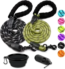 2 Pack Dog Leash 6 FT Heavy Duty - Comfortable Padded Handle - Reflective Dog Le