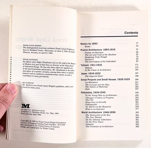 1960 FRANK LLOYD WRIGHT: WRITINGS AND BUILDINGS essays & images ILLUSTRATED tpb - Picture 5 of 9
