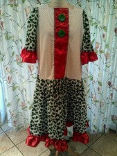 White spotted/ Holly Panto Dame, Red ribbon 48" chest, Green buttons