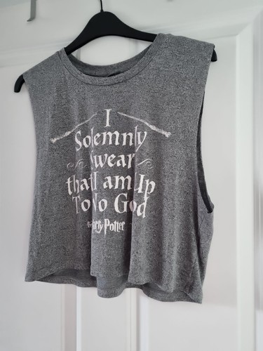 Primark Harry Potter Cropped T Shirt Size 14 Grey Slogan On Front - Picture 3 of 9