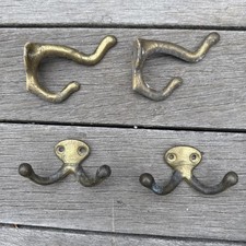 Vintage LOT of 4 Cast Metal Double Arm Hat Coat Wall Hook 3"x2  Antique Hooks
