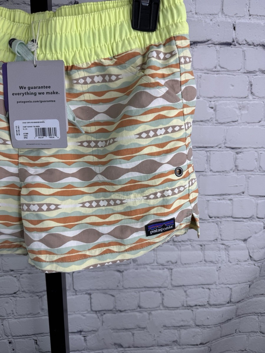 NWT Patagonia Girls' Costa Rica Baggies Tea Green Peach Size XL | eBay