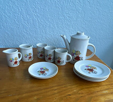 Porcelain Children's Tea Set White Pictorial Girl Teapot Cups Plates