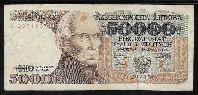 Poland 1989 50000 (50,000) Zlotych Brown Spot P 153 VG