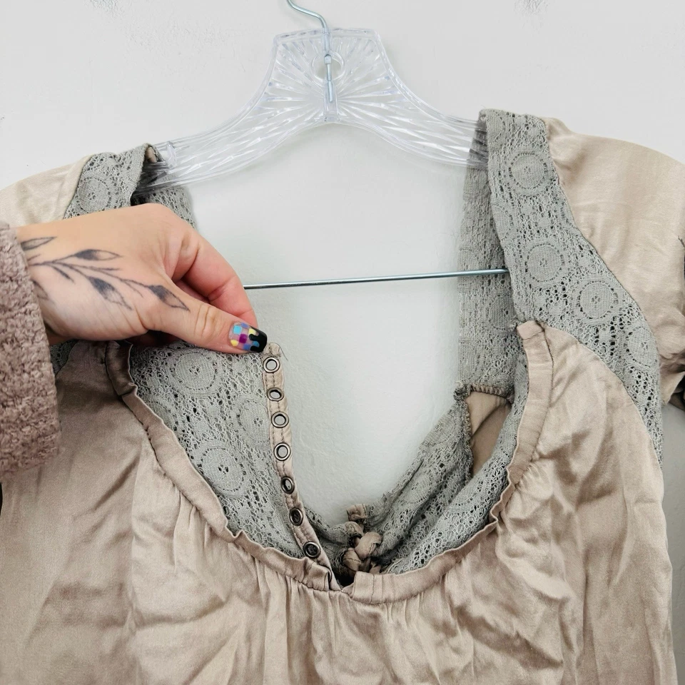 Blusa de manga larga de seda marrón Salvage para mujer talla XS Foto 3 de 4