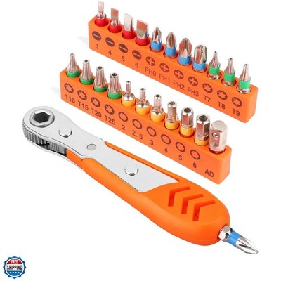 23pc 1/4'' Ultra Low Profile Mini Ratchet Screwdriver Set   Tamper Resistant S...