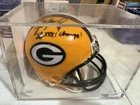 Brett Favre Green Bay Packers Riddell Mini Helmet Signed with COA SB XXXl Champs