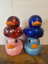 Giant Glitter Dazzle Blue Pink Rubber Duckie Duck World JEEP Bath Toy Ducky