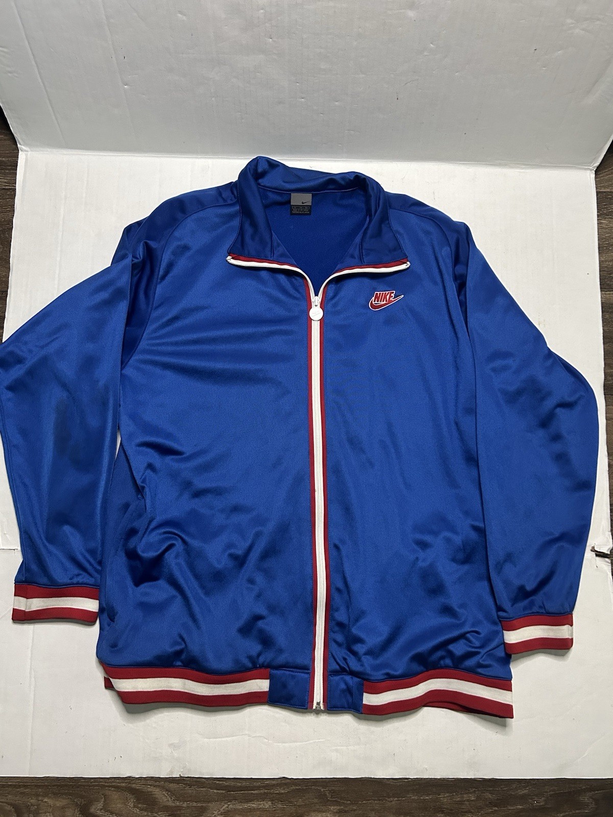 SACAI X NIKE VINTAGE Y2k Nike Grigio Tag Full Zip Rosso Blu Track Jacket Uomo XL *Macchie*