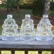 Vintage SET of 3 SEE NO EVIL-SPEAK NO EVIL-HEAR NO EVIL Glass Monkey JARS/Lids