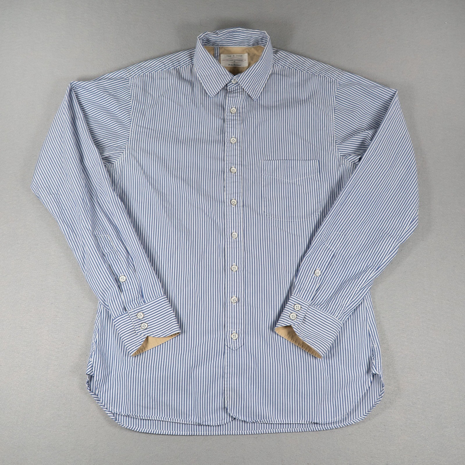 rag & bone Mens Tailored Workwear Striped Button Down Shirt Blue White Size M