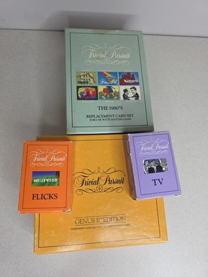 VTG Lot of 6 Boxes TRIVIAL PURSUIT Cards, 1980s, Genus ii, TV, Flicks