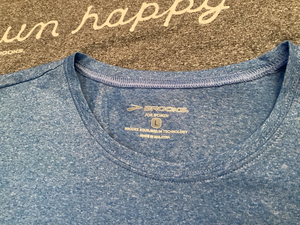 Brooks for Women Run Happy T Shirts, 2, Heather Gray and Light Blue, L - Image 2 of 4