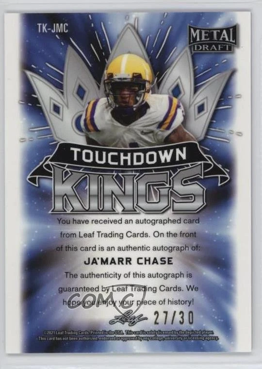 2021 Leaf Metal Draft Touchdown Kings Blue Wave /30 Ja'Marr Chase Rookie Auto RC - Image 2 of 2