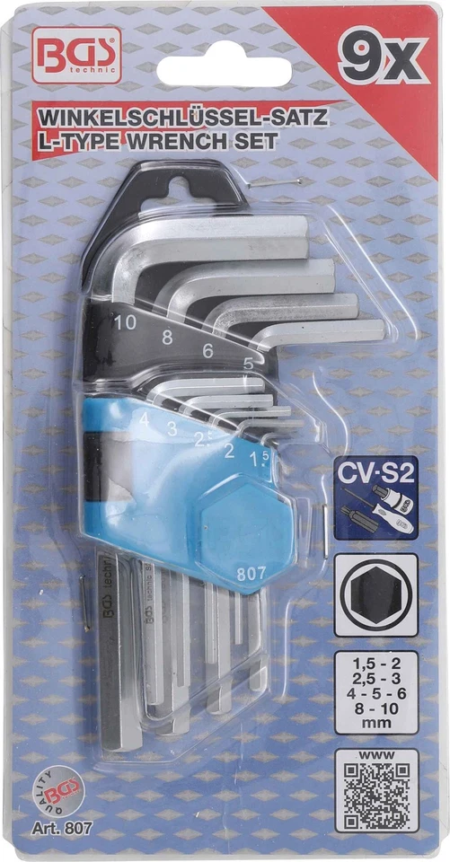 Jeu 9 clés Allen 6 six pans BTR courtes 1.5 2 2.5 3 4 5 6 8 10 mm qualité Pro - Photo 4/4