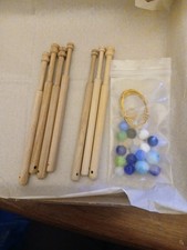 Set Of 7 Vintage Wooden Lacemaking Bobbins With Glass Beads