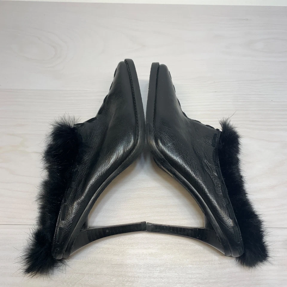 Pelle Moda Black Pointy Toe Heels Pointed Toe Fur Trim y2K Womens Size 8M - Image 2 of 4