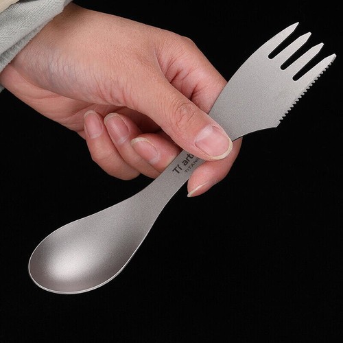 Pure Titanium Fork Spoon Knife 3 in 1 Spork Camping Backpacking Tableware Gift - Picture 9 of 12