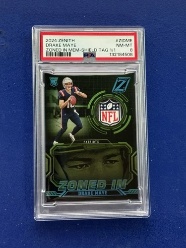 2024 Zenith Drake Maye Zoned In NFL shield 1/1 PSA 8 #ZI-DME Patriots