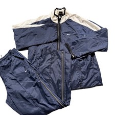 Vintage Y2K Nike Womens Tracksuit Set M 8/10 Navy White Nylon Jacket Pants