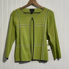 NWT Vintage Finity Cardigan Sweater XL Lime Green Mod 60s Style Contrast Stitch
