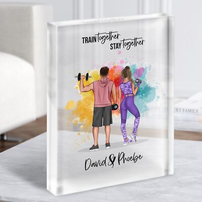 Regenbogen Fitnessstudio romantisches Geschenk für Sie oder Ihn personalisiert Paar klar Acrylblock