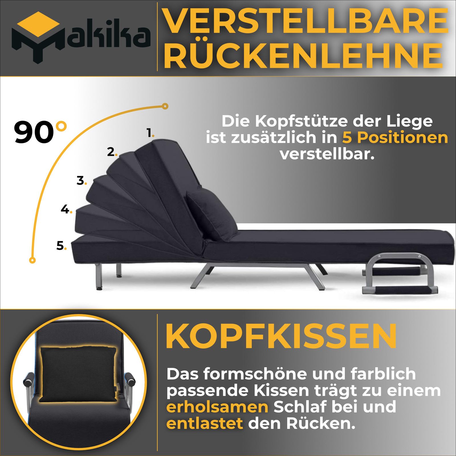 Makika Sessel Bett Heizung Liegestuhl Armlehnen klappbar Sofa Wohnzimmer