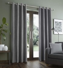 Catherine Lansfield Faux Suede Curtains Lined Eyelet Top 46x54" Silver Grey New