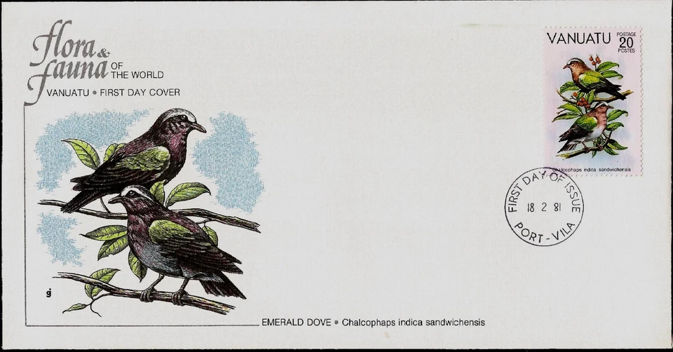 Exotic Birds Emerald Dove Vanuatu Pazifik Ersttagsbrief Vogel Smaragdtaube FDC - Bild 1 von 3