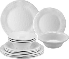 Supreme Housewares 12-Piece Melamine Dinnerware Set, Includes Dinner Beaded 