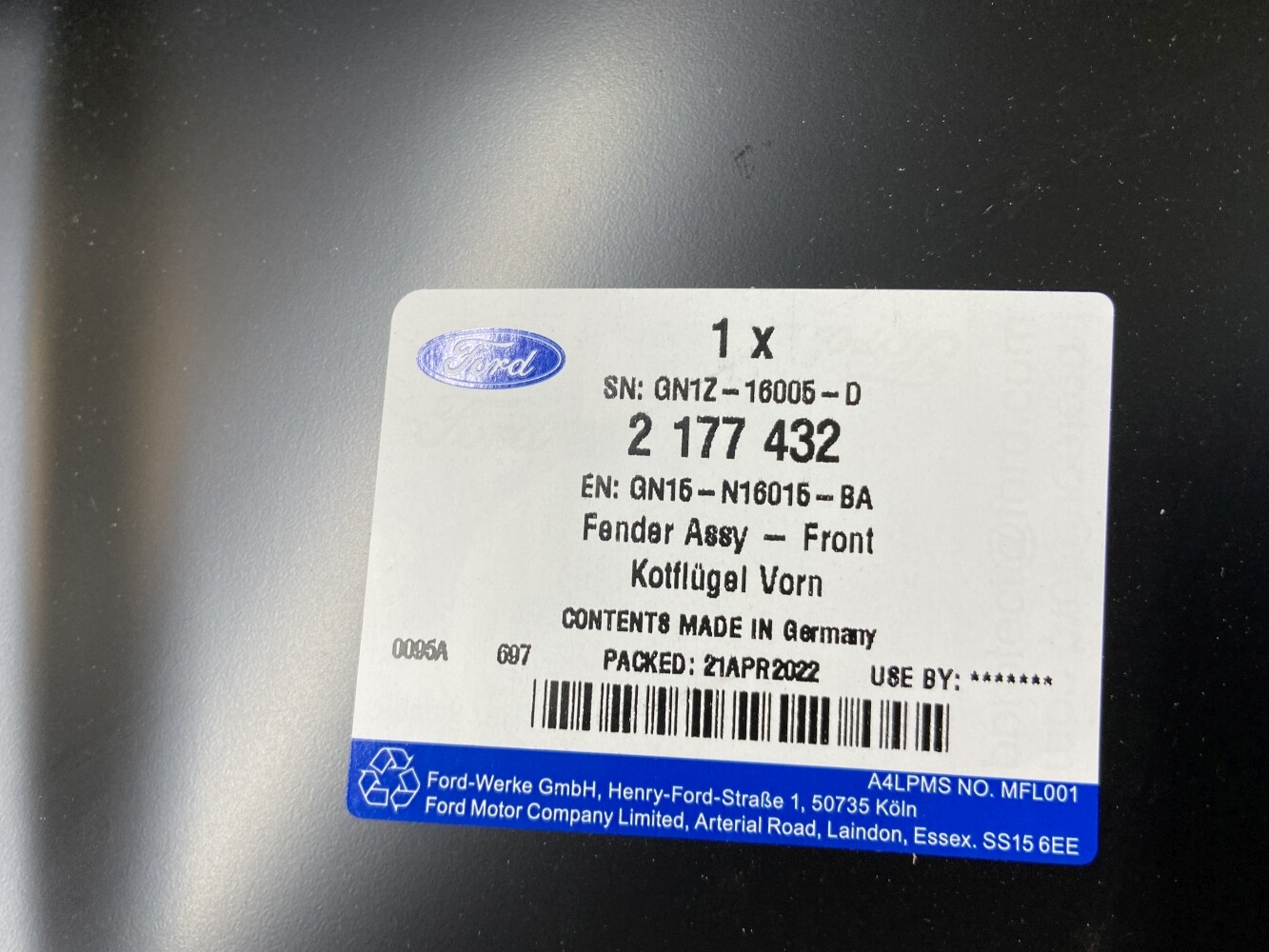 original Ford ECOSPORT 13- Kotflügel vorne rechts Beifahrerseite 
