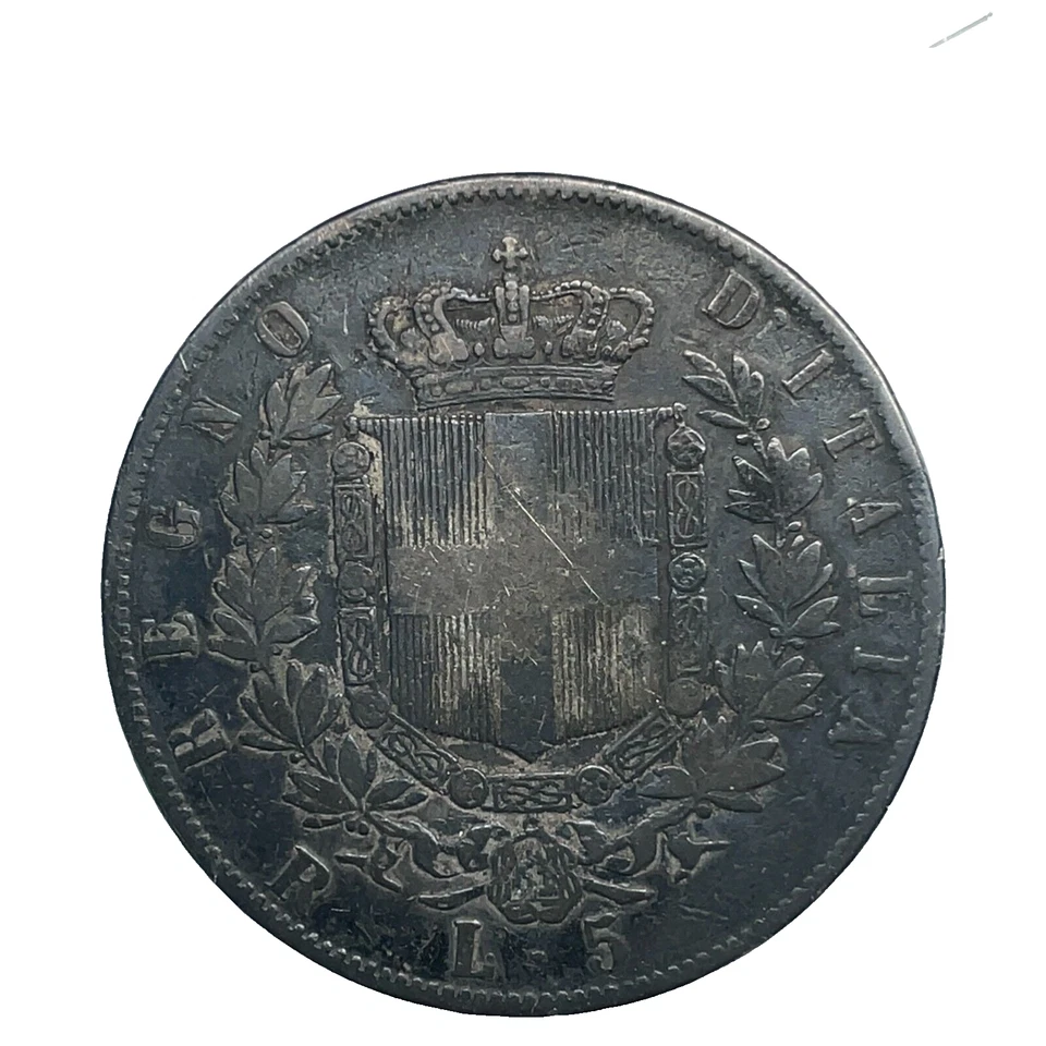 1877 R Italy 5 Lire Vittorio Emanuele II Toned 0.900 Silver Coin KM #8.4 - Image 2 of 4