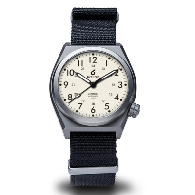 BOLDR VENTURE IVORY Automatik Titan Weiß Stoff Saphir Herrenuhr