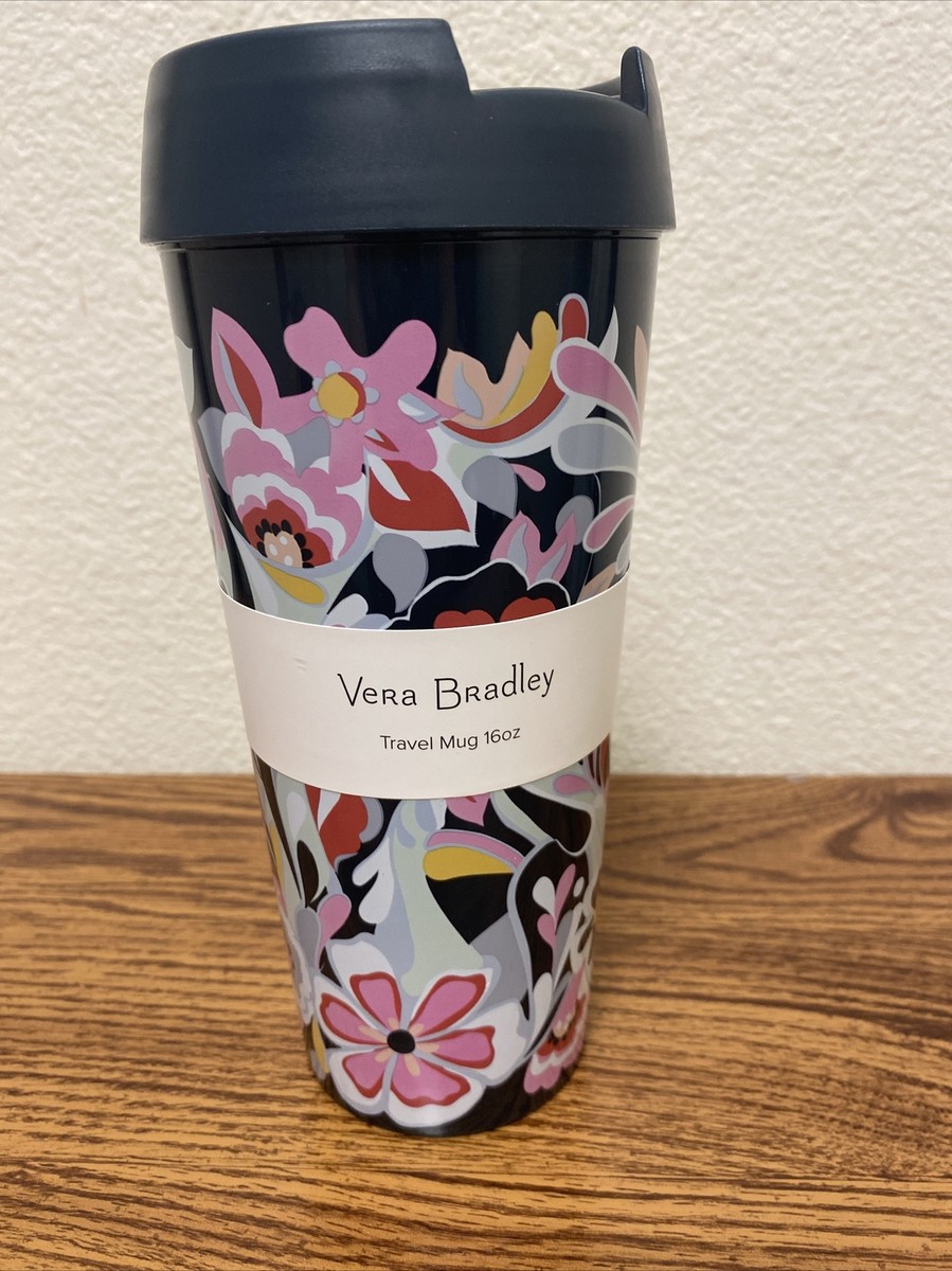 Vera Bradley Tumbler Travel Mug 16oz cup lid POD PAISLEY floral Pink Purple